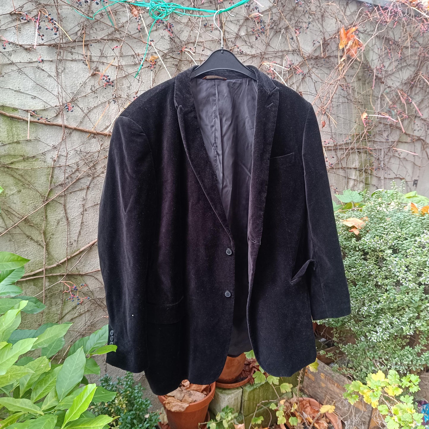 Black Velvet Blazer Unisex 48R Cotton Corduroy Jacket Vintage Statement