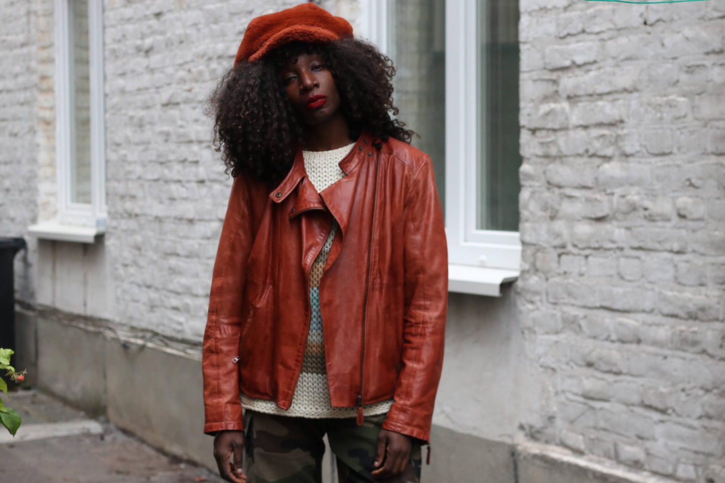 Vintage Biker Leather Jacket Cognac Brown Soft Moto Rider Coat M
