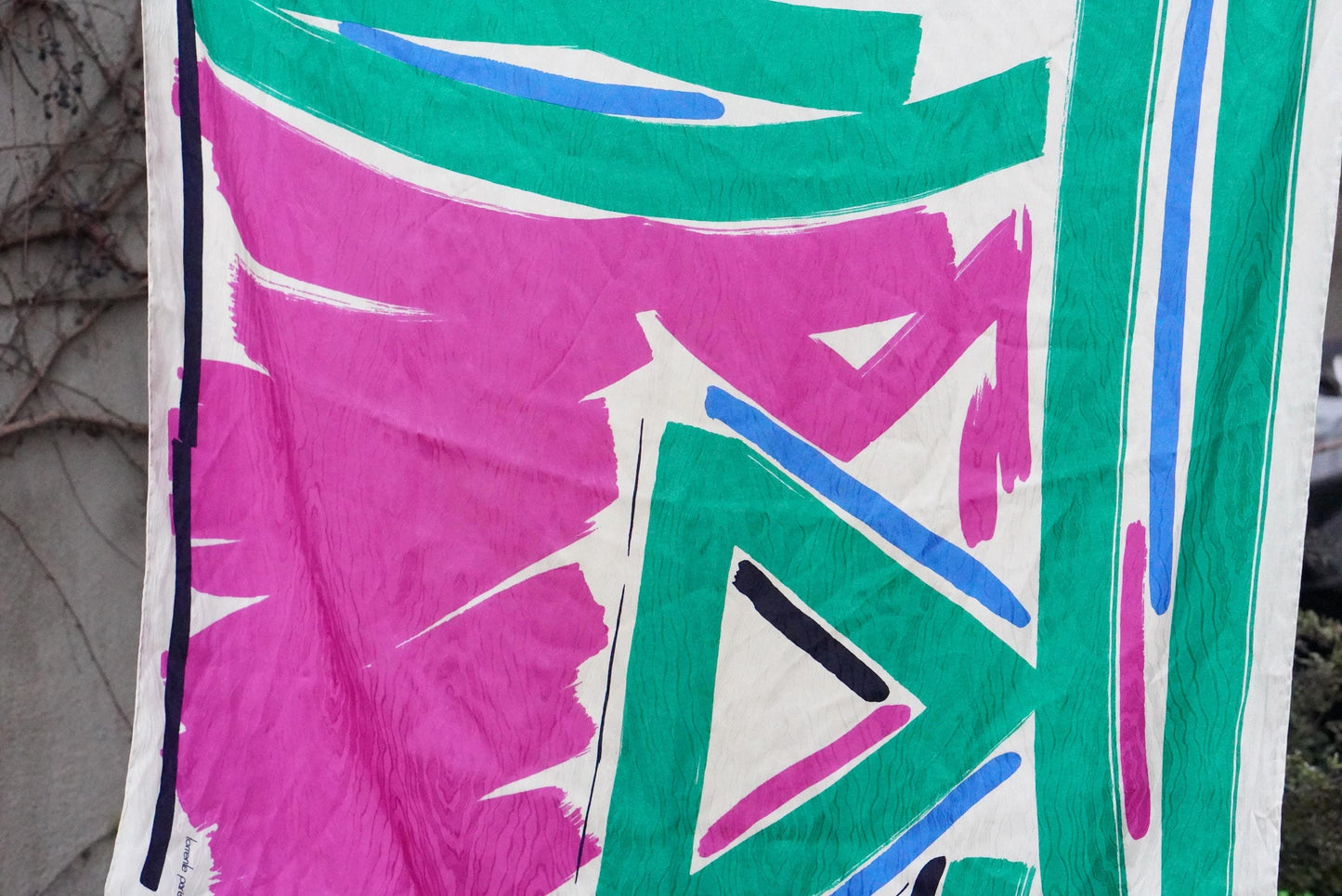 Torrente Paris Vintage Scarf Abstract Teal Magenta Painterly Print French Wrap