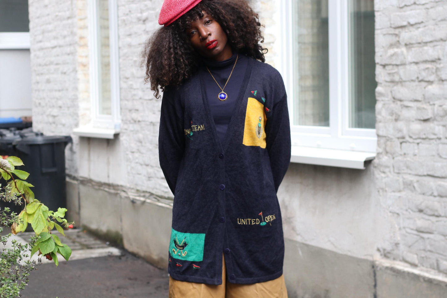 Vintage Golf Cardigan Navy Blue | Oversized Preppy Embroidered Varsity Knit Sweater