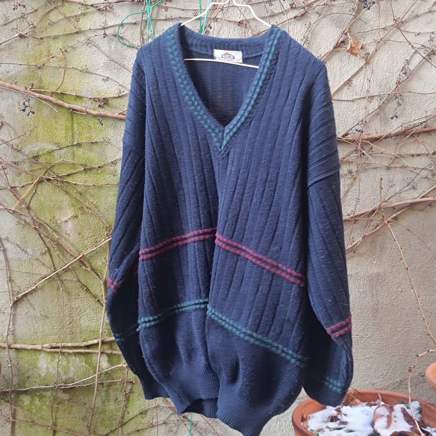 Vintage V-Neck Sweater| 90s Oversized Unisex Preppy Knit Jumper| Striped Winter Pullover
