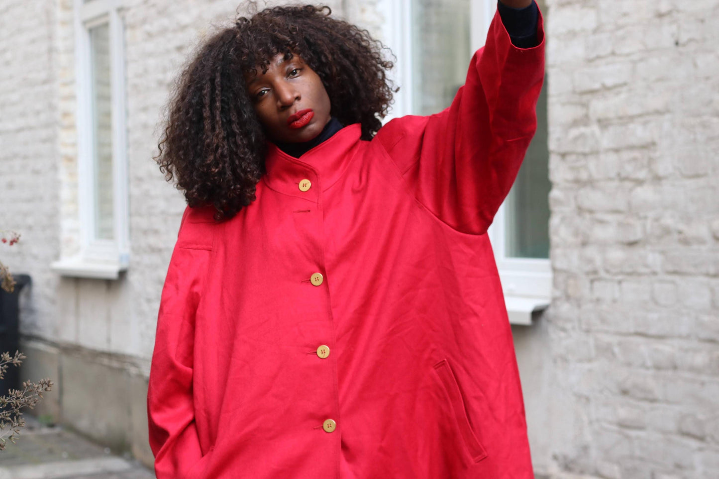 Vintage Red Wool Coat Norham of Sweden|Oversized Longline Minimalist Winter Wrap
