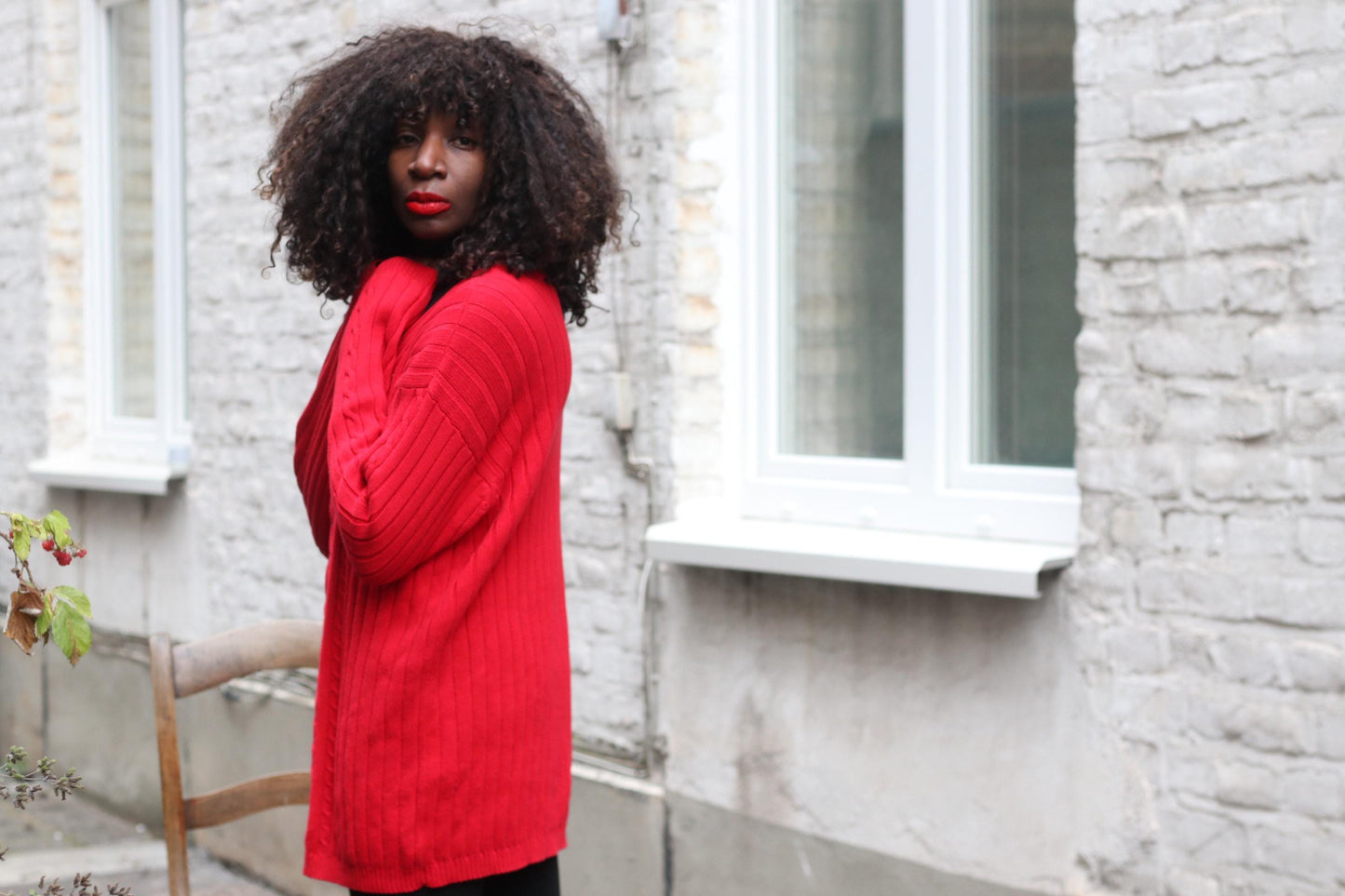 Vintage Red Cotton Cable Knit Sweater V-Neck Oversized 90s Preppy Pierre Cavallo