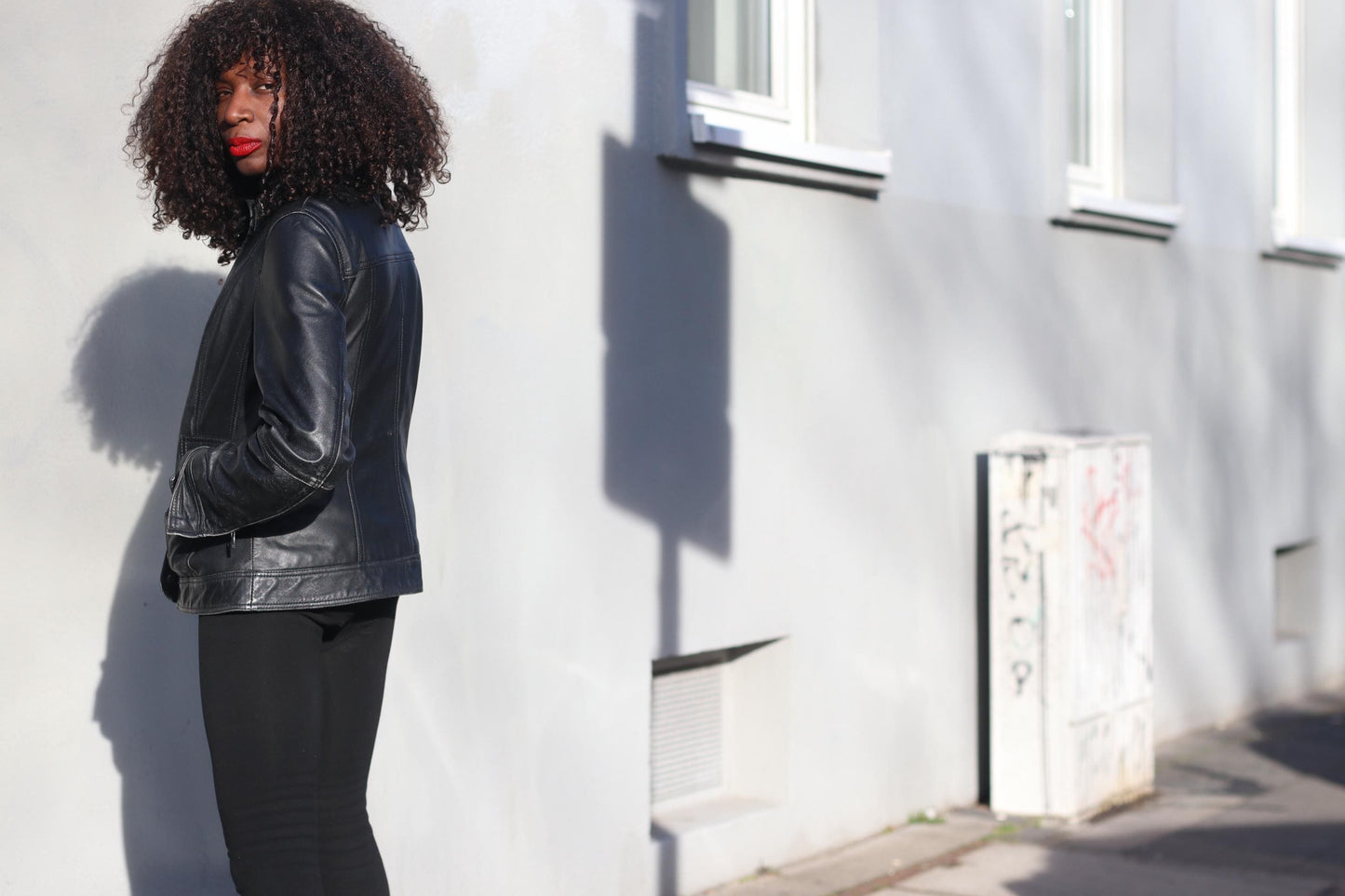 Vintage 90s Black Leather Jacket Minimalist Biker Style Women