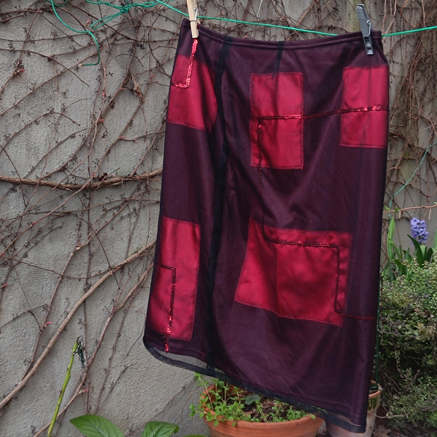 y2k Red Skirt| Vintage Festive Skirt with Geometric and Sheer Details
