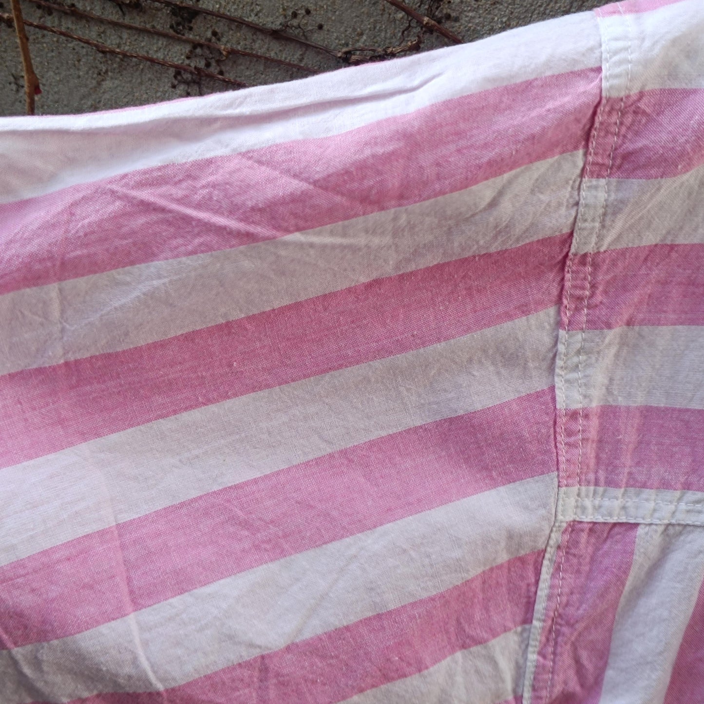 Pink White Striped Shirt Cotton Oversized Blouse Short Sleeve Button Up Top JOY