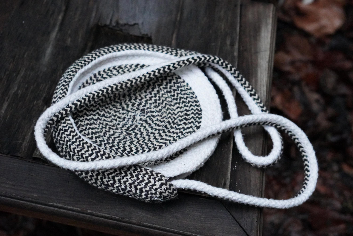 Y2K Cotton Rope Bag, Round Monochrome Crossbody, 2000s Boho Circle Purse, India