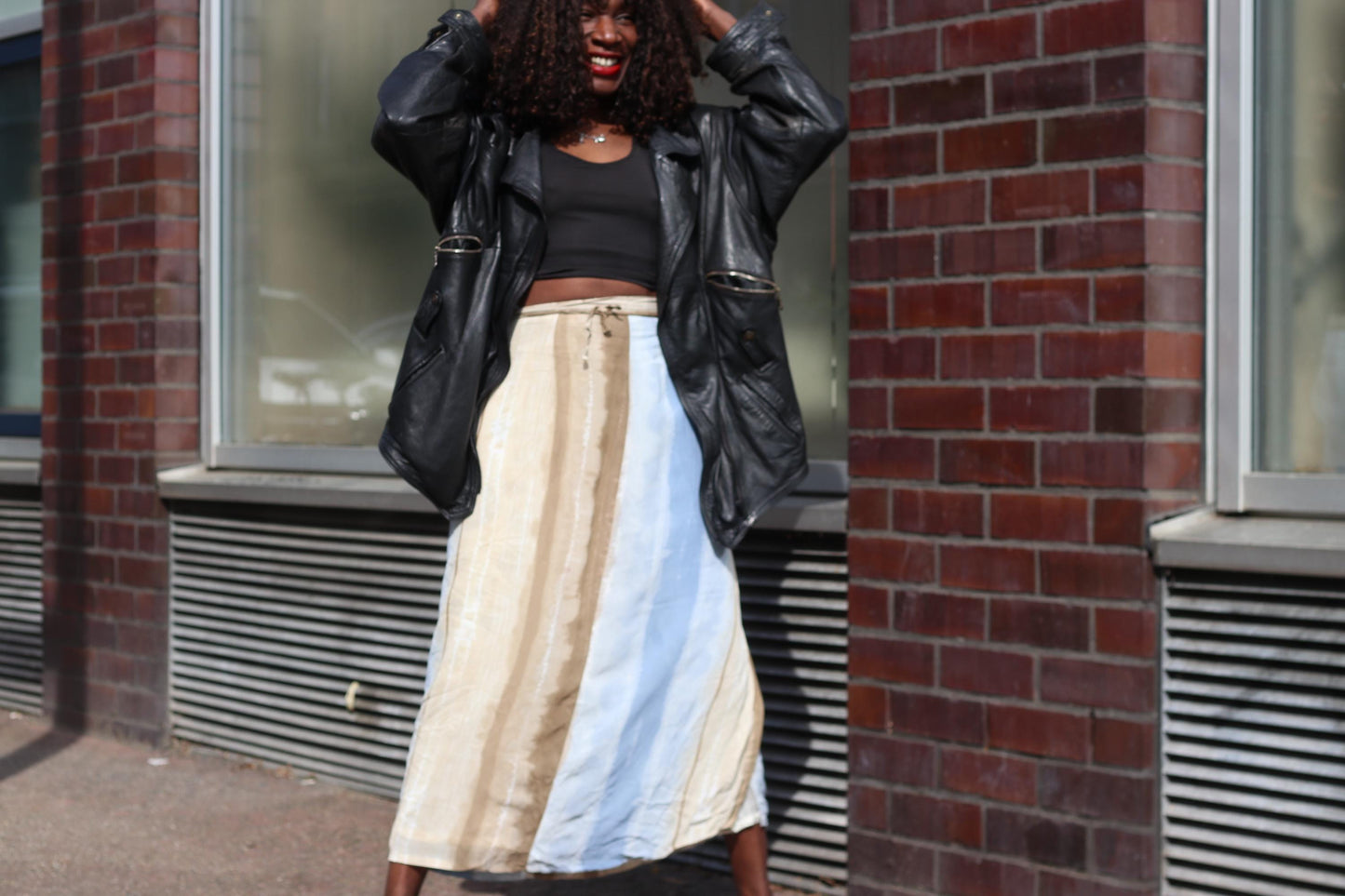 Vintage Maxi Skirt Blue Beige Boho Tie Dye Skirt Size M