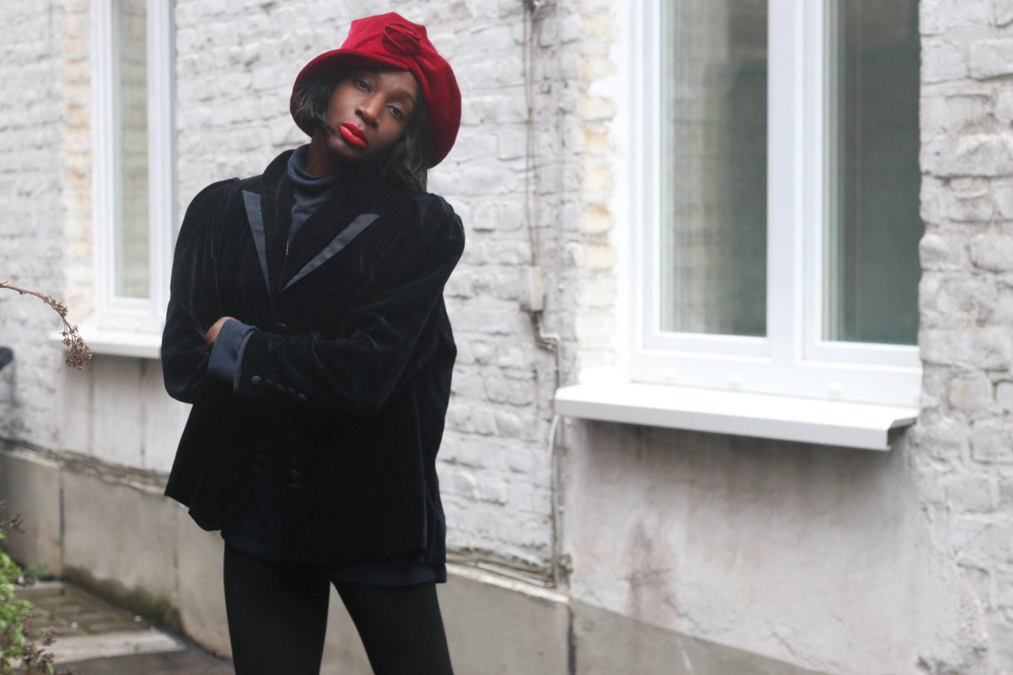 Vintage Black Velvet Jacket Puff Shoulder 1940s Style Evening Blazer Loop Button