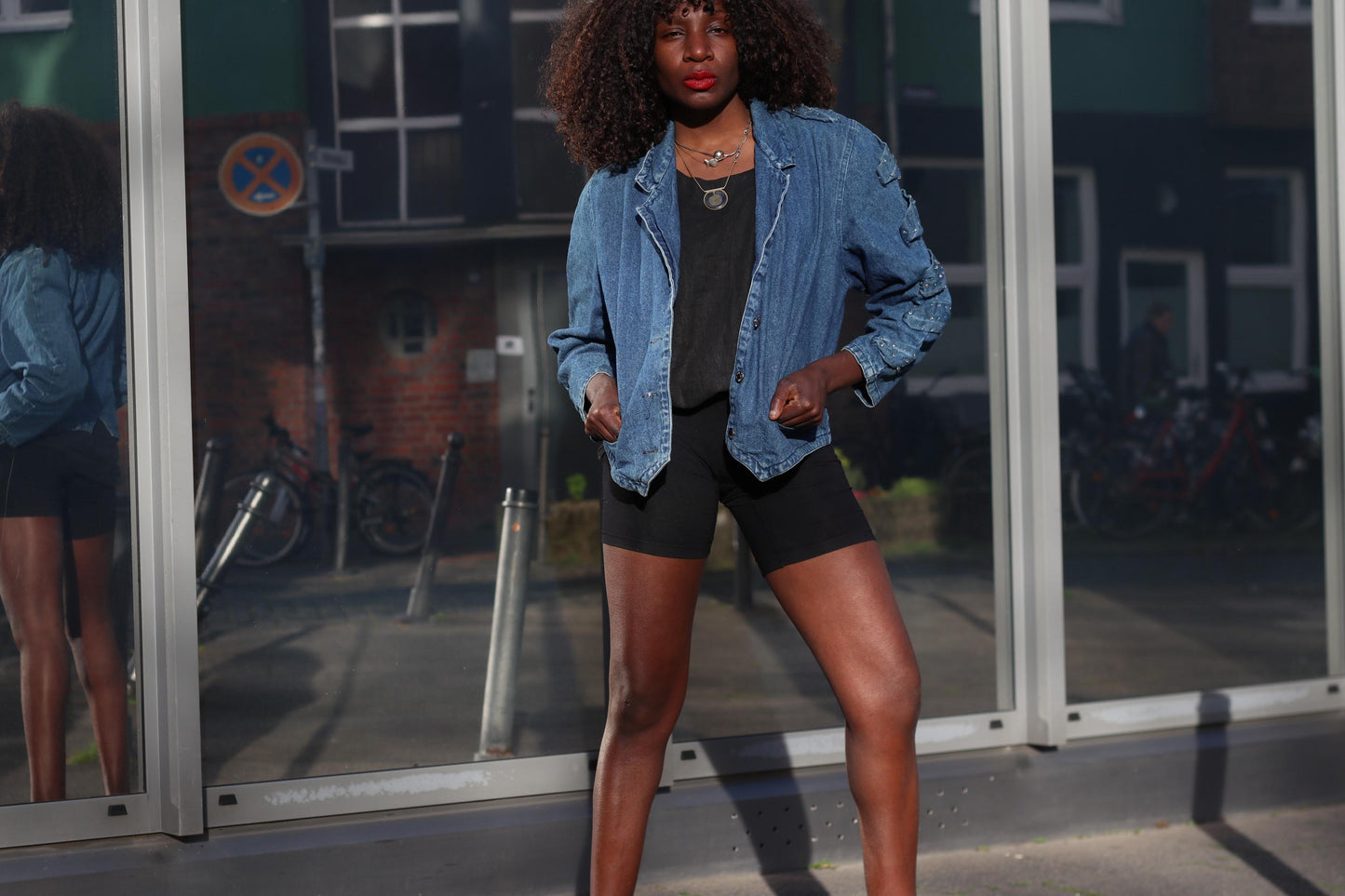 Vintage Denim Jacket Beaded Sleeve Detail Boho Jean Coat Blue Oversized Denim Top