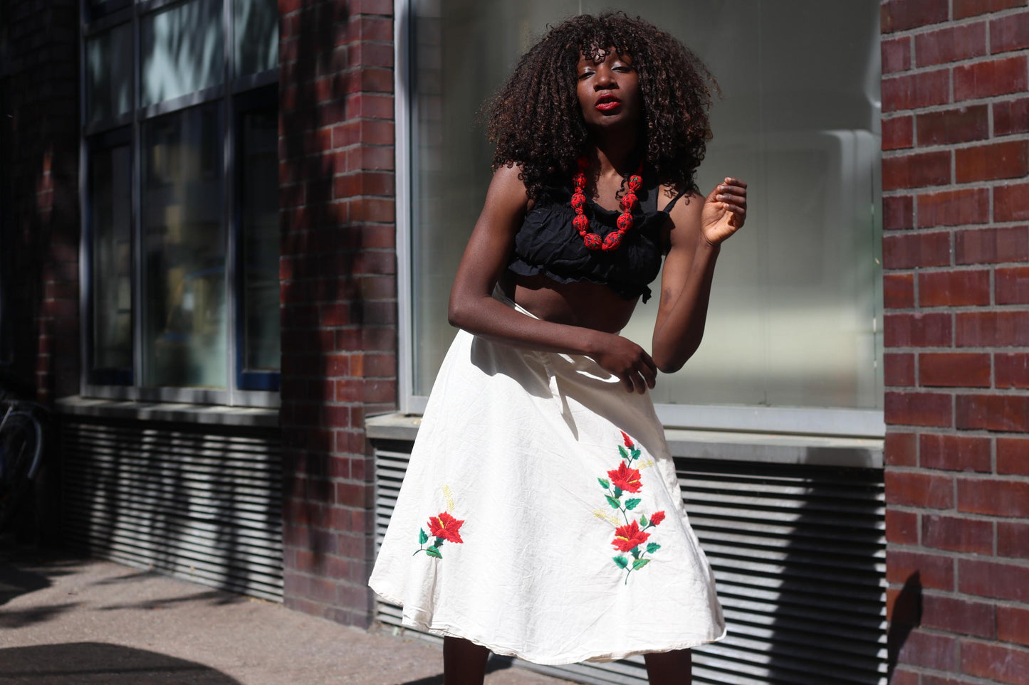 Vintage Embroidered Wrap Skirt White Cotton Floral Midi Skirt Boho Summer A-Line