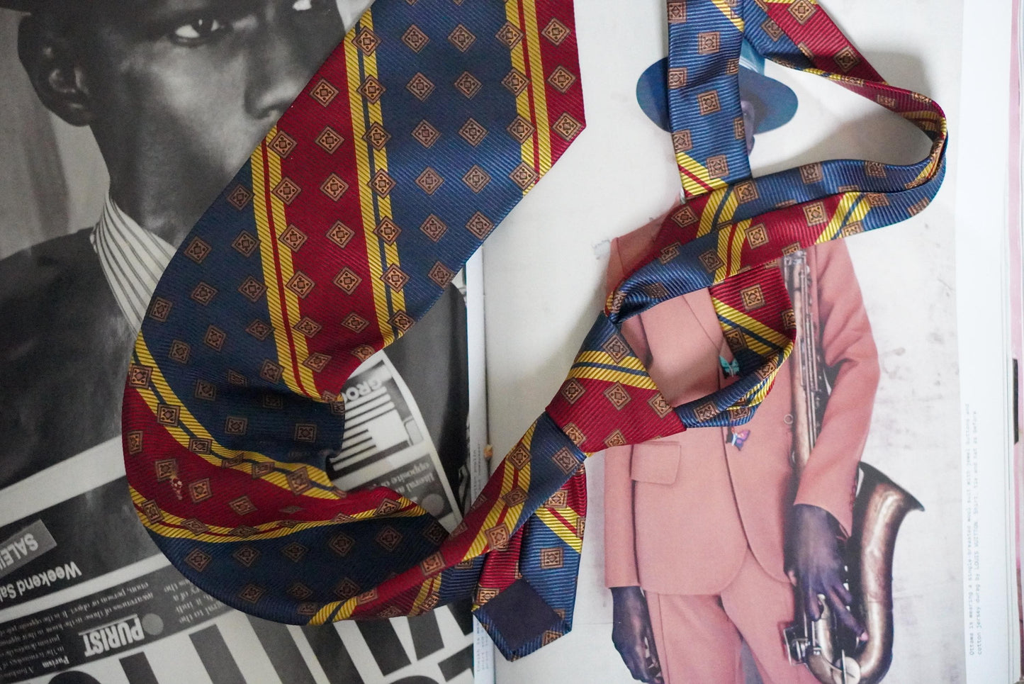 Vintage Silk Tie Prochownick Italy Geometric Red Blue Gold Striped Necktie Retro