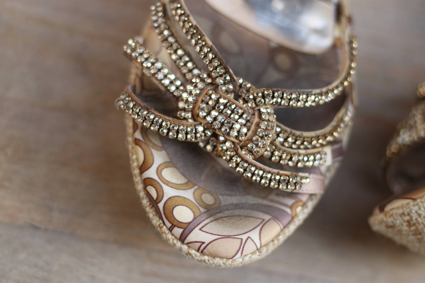 Y2k Vintage Gold Swirl Wedges| Vintage Summer Espadrille with Ribbon Ankle Ties| Rhinestone Accents Disco Platform Shoes