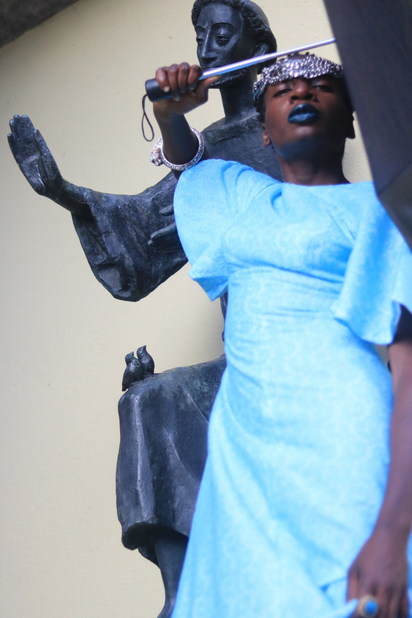 Vintage 70s Maxi Blue Lace Dress Bohochic Elegant Short Sleeved Retro Size Small XS