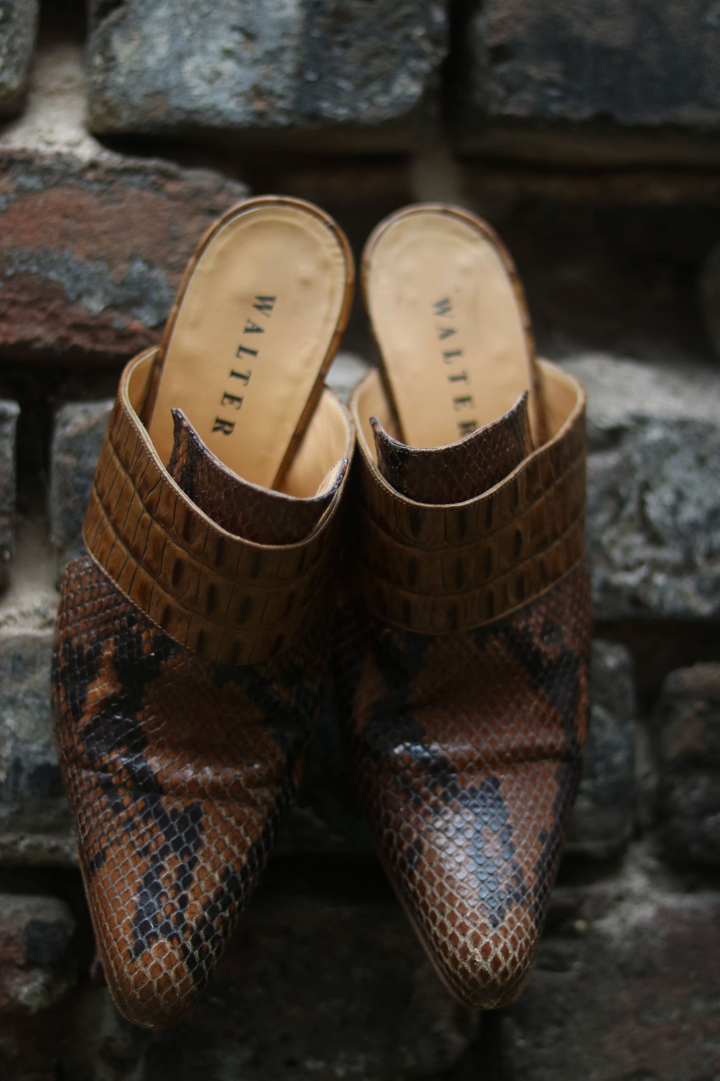 Vintage 90s Walter Steiger Faux Python Mules Size 37 Slip in Glamorous shoes