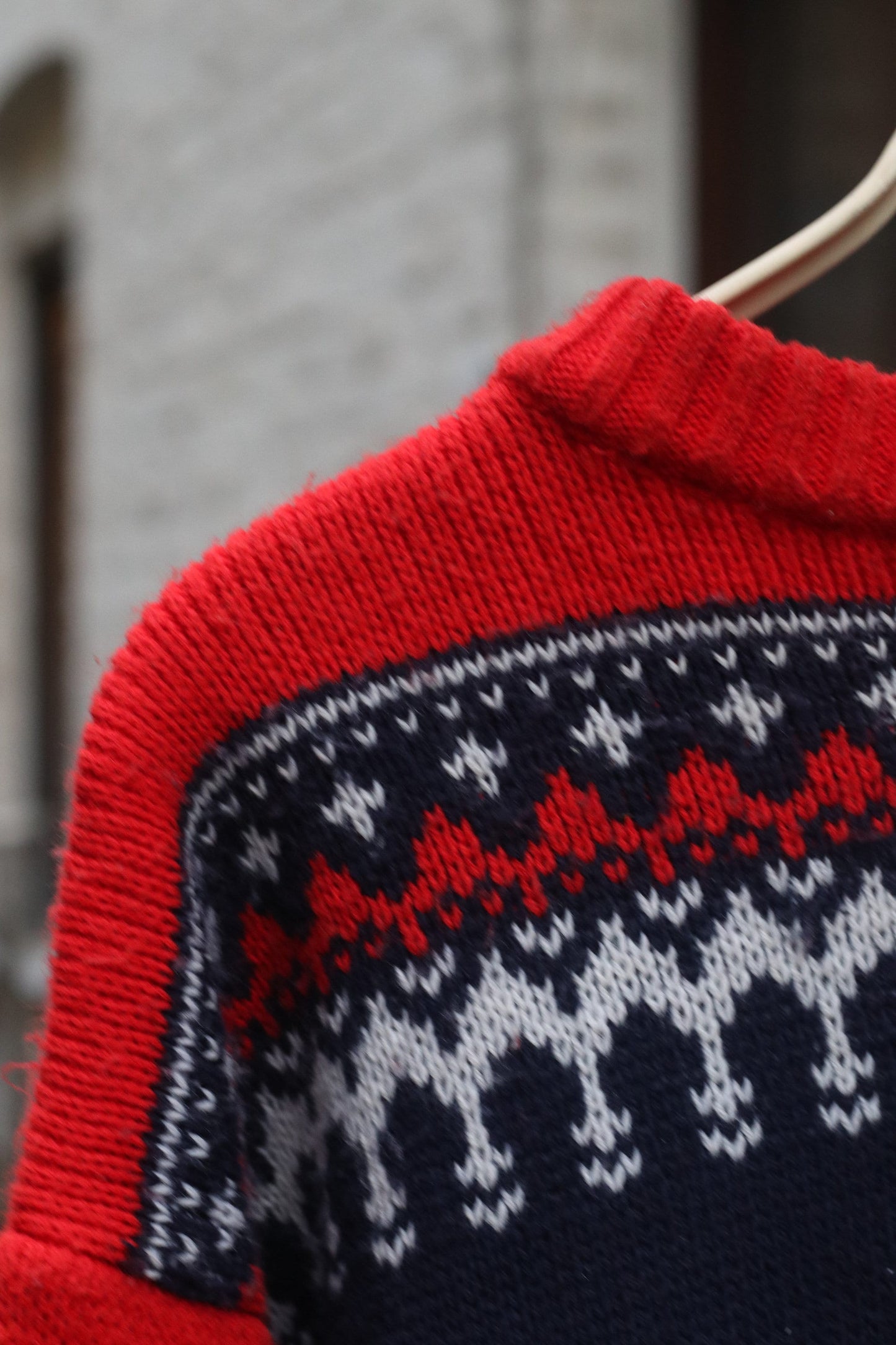 Vintage Red and Blue Scandi Winter Knit with Statement Design Size Small XS