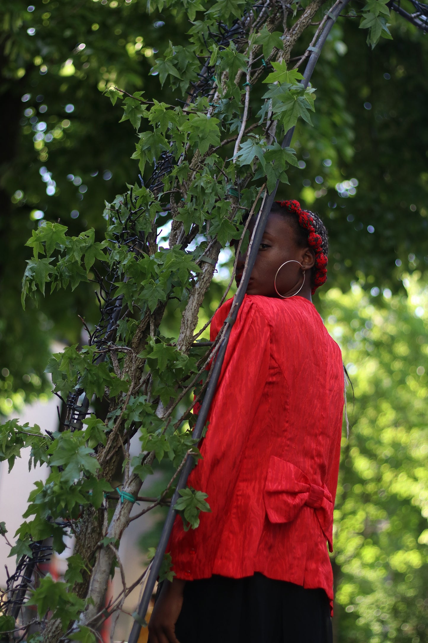 80s Red Blouse| Handmade with animal print and bow at back| long sleeved party top