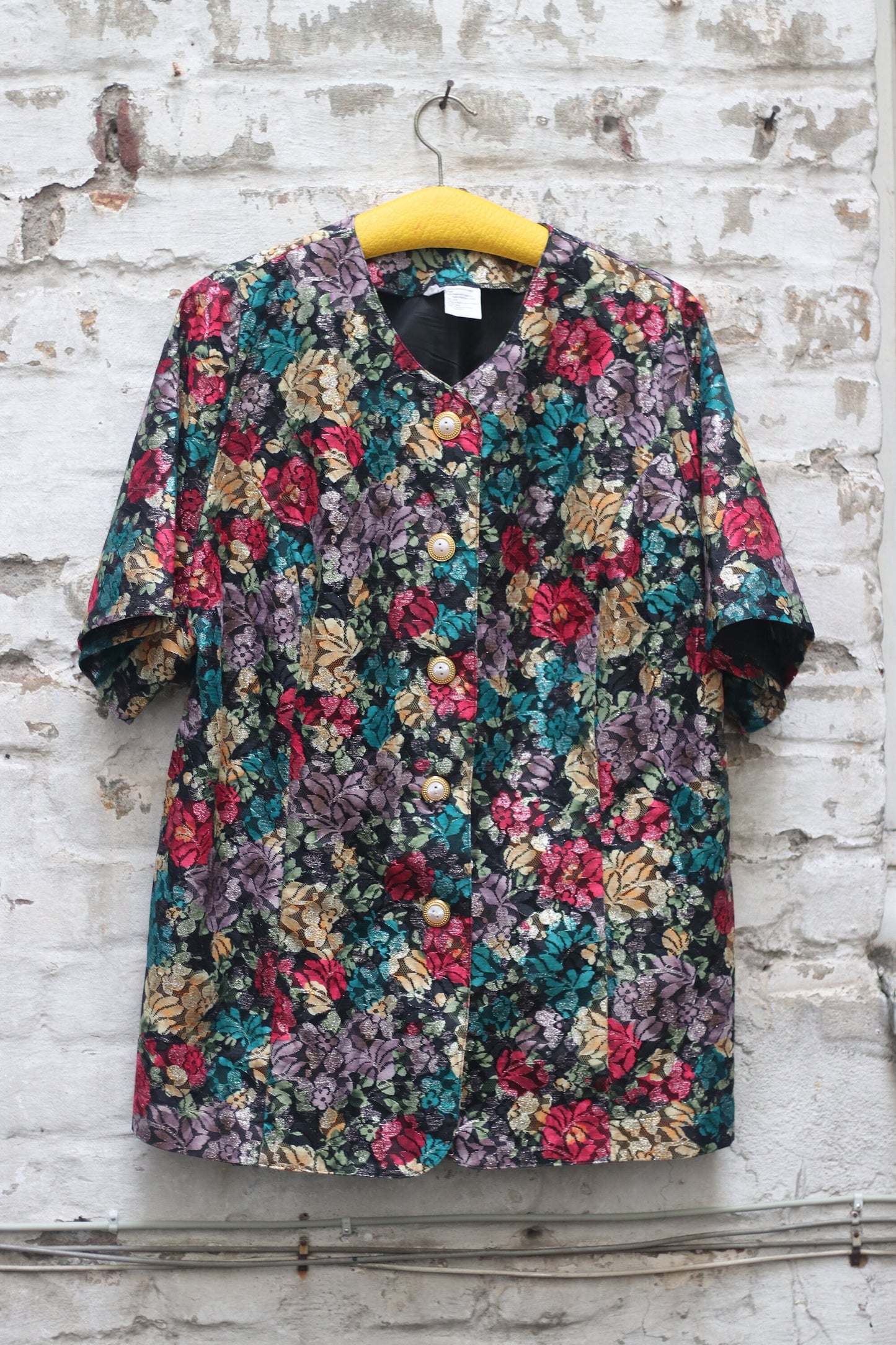 Vintage 80s Statement Lace-like Floral Embroidered Oversized Blouse Size Medium