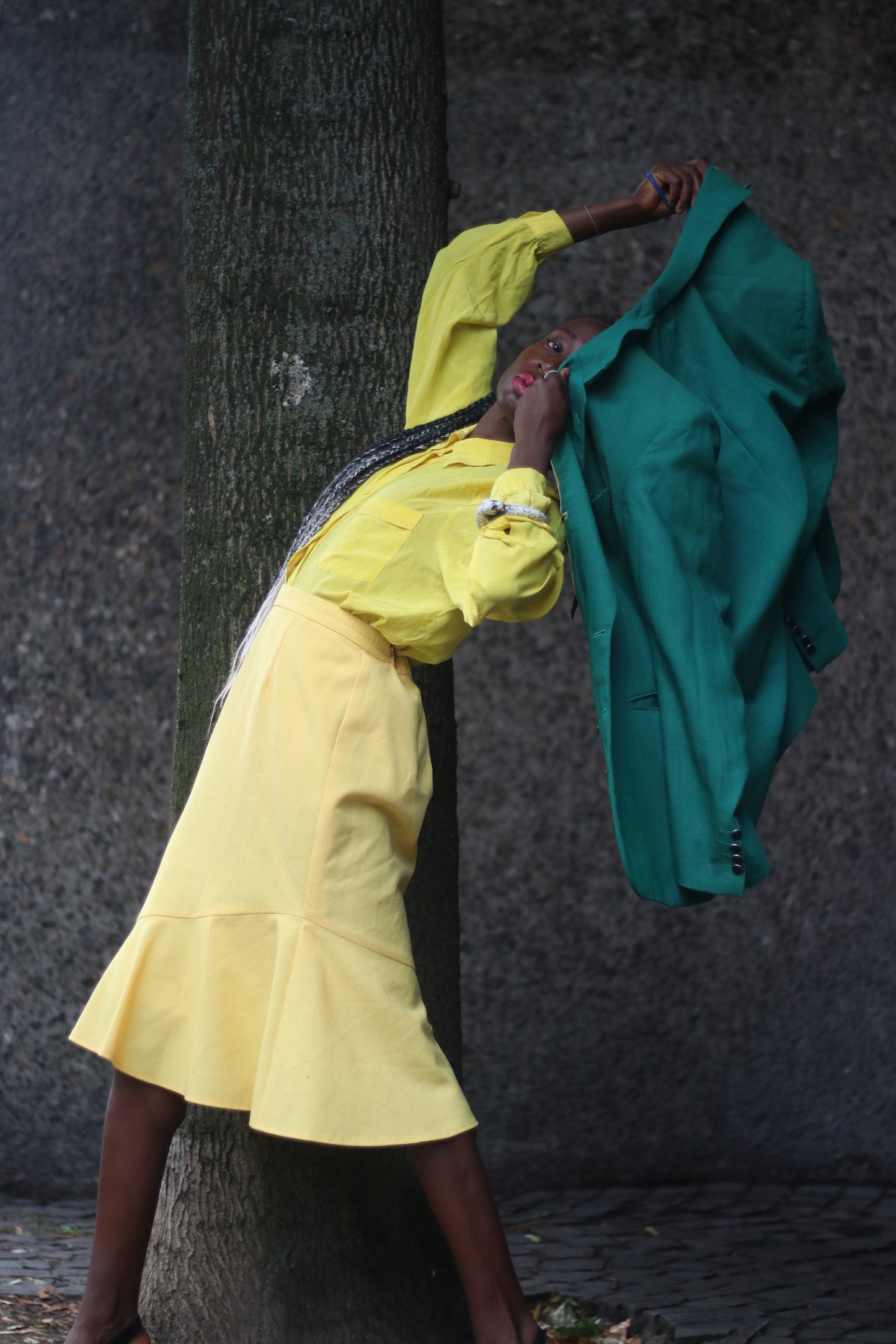 Vintage 80s yellow high waisted skirt with frilly hemline size small to medium