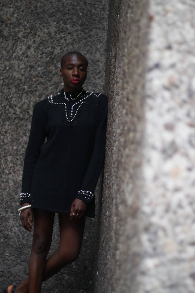 Vintage 80s Louis London Black Embellished High Necked Sweater size small