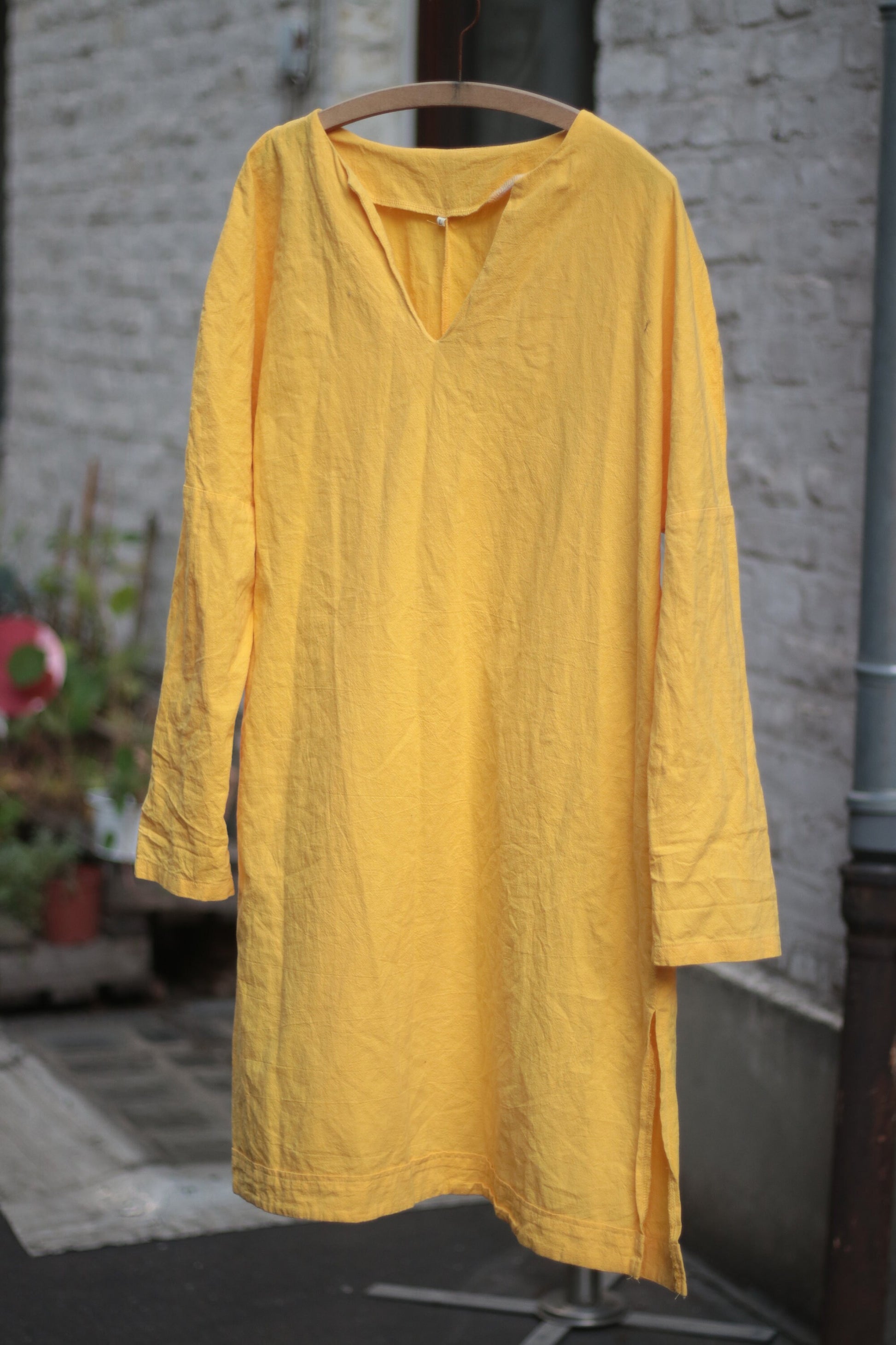 Vintage Bold Yellow Dress with slits at the hemline 90s Summer Dress