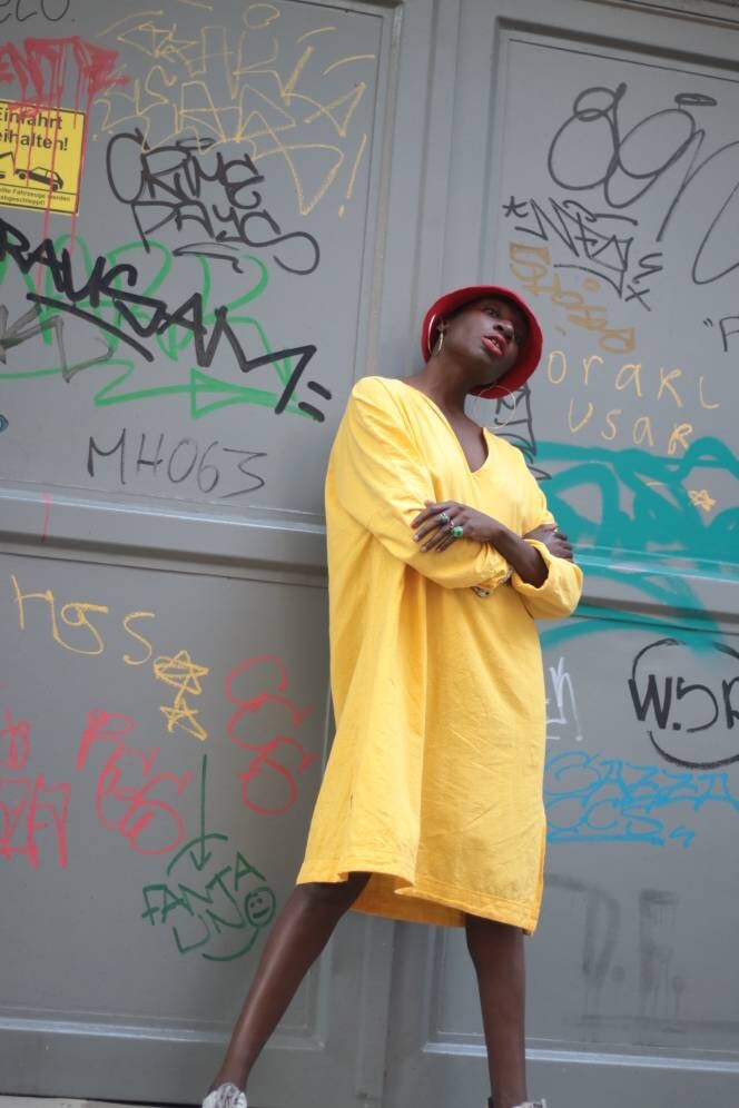 Vintage Bold Yellow Dress with slits at the hemline 90s Summer Dress