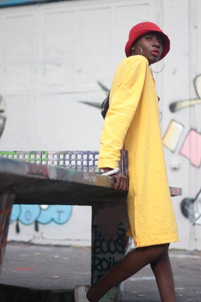 Vintage Bold Yellow Dress with slits at the hemline 90s Summer Dress