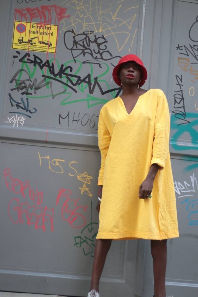 Vintage Bold Yellow Dress with slits at the hemline 90s Summer Dress