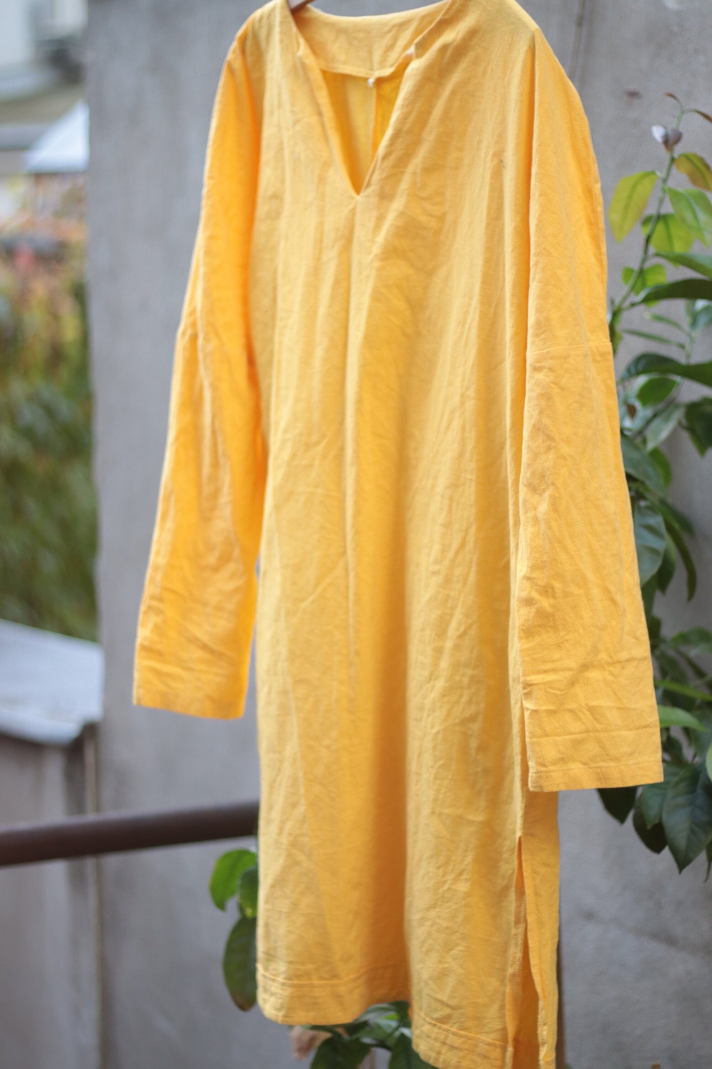 Vintage Bold Yellow Dress with slits at the hemline 90s Summer Dress