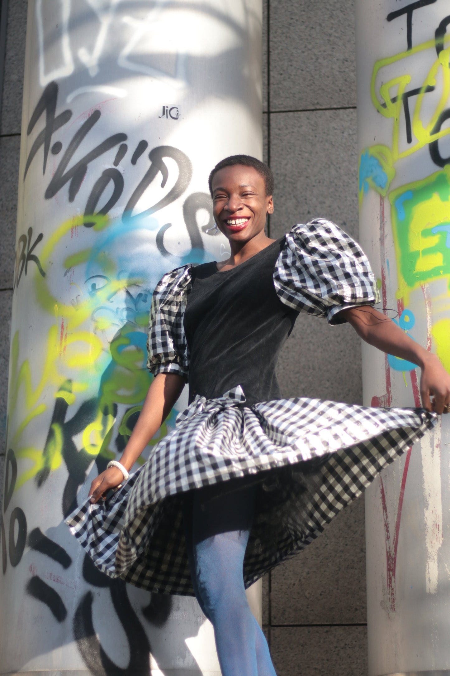Vintage Black and White Drop Waist Checkered 80s Dress with open back Size Small