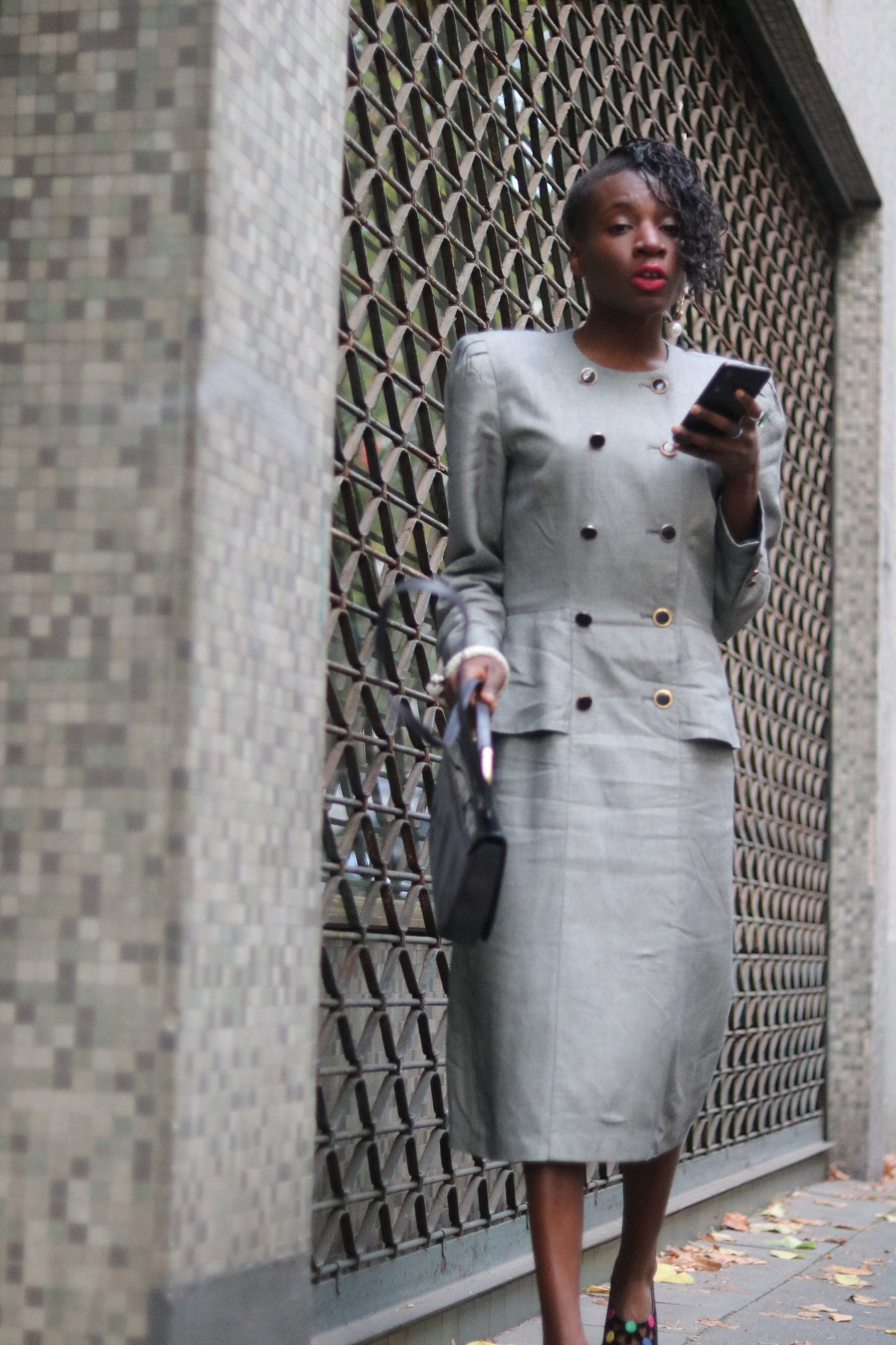 Vintage Kasper ASL Monochrome dress with tiered details. Office chic. Suit up