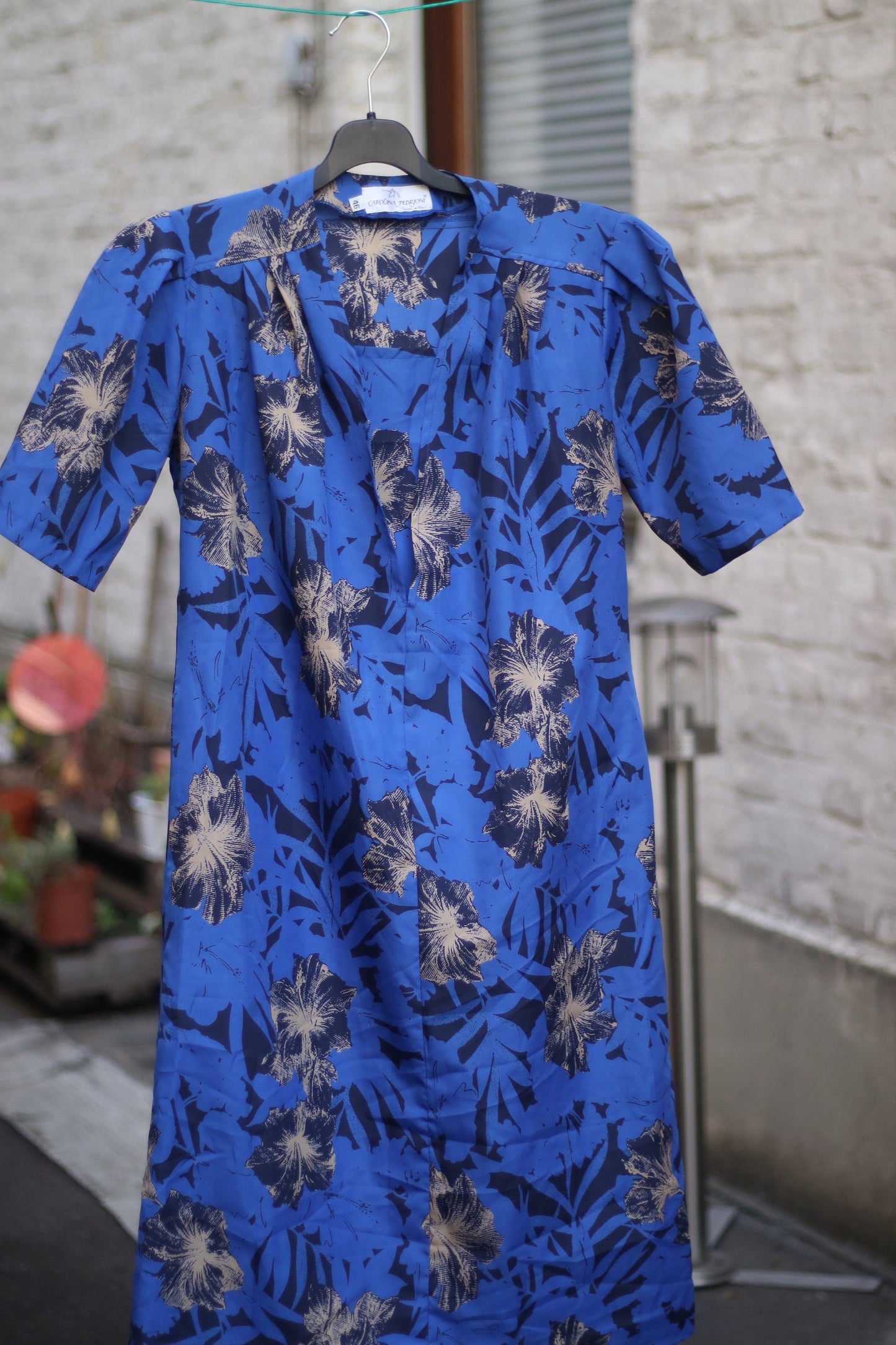 80sCarolina Pedrjoni dress| Vintage Blue Floral Print shift dress| Summer Dress Made in Italy