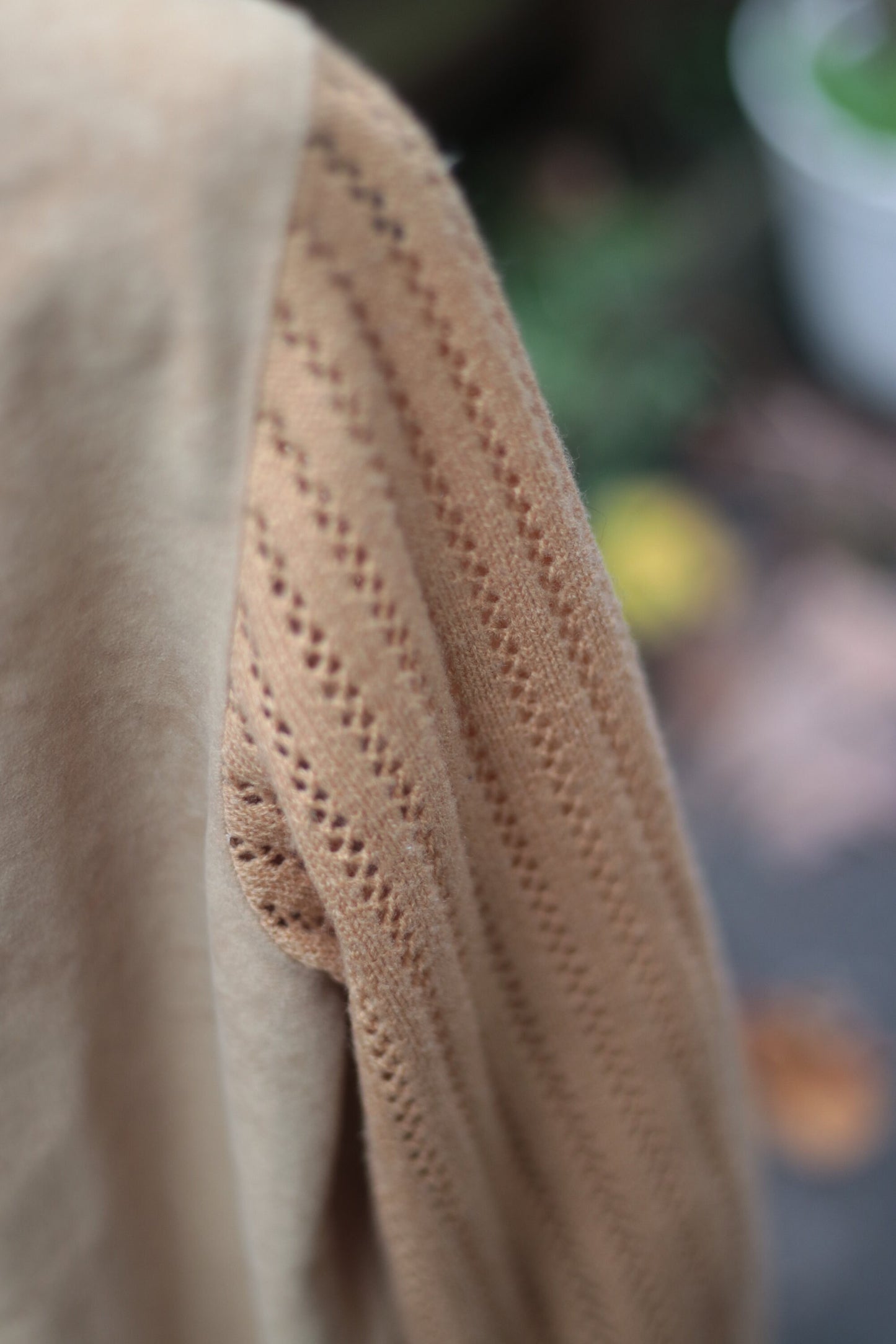 Vintage 70s Perforated Long Sleeved brown top| Minimalist blouse Capsule wardrobe