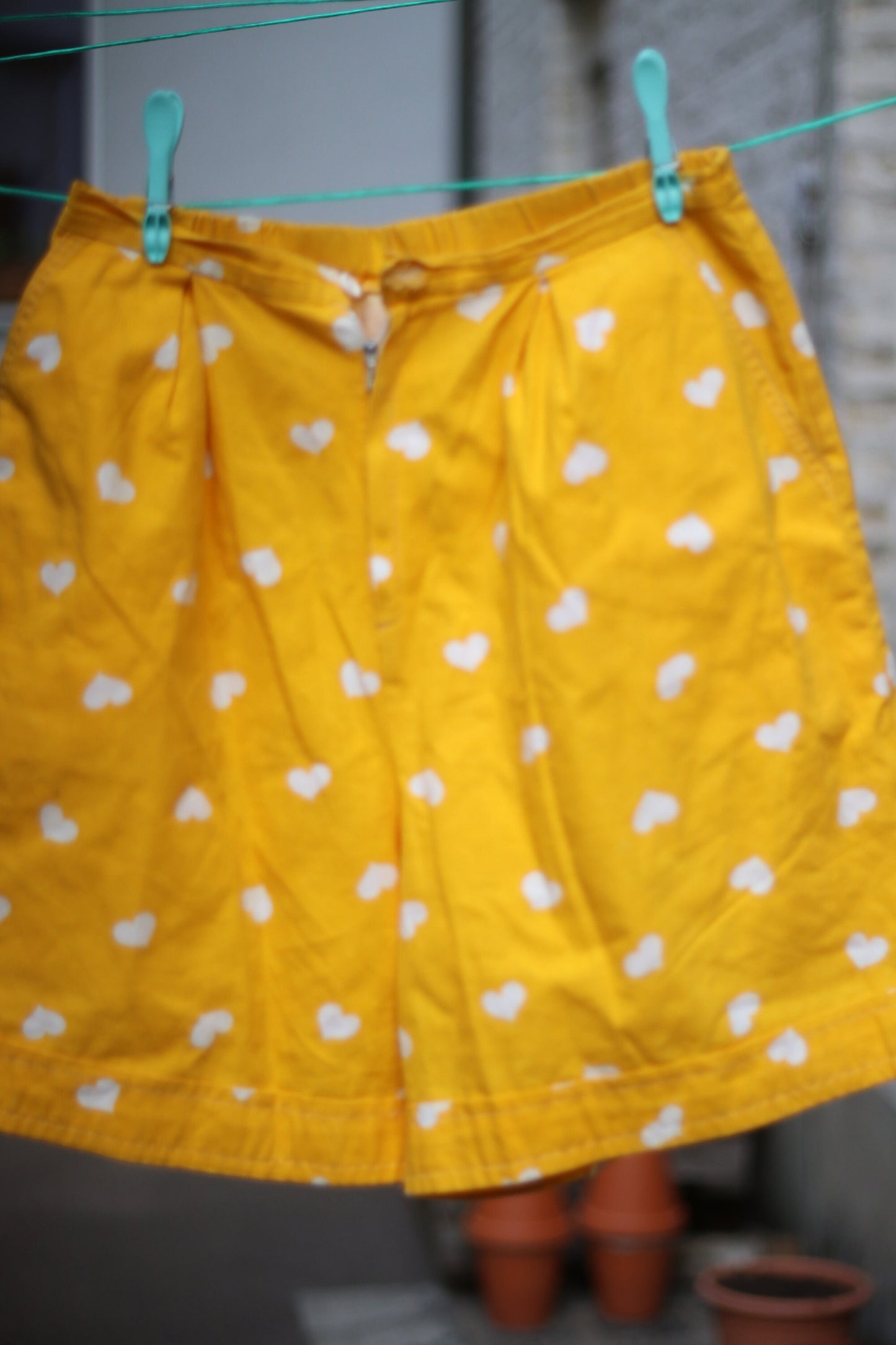 Vintage Yellow Shorts with Heart Print Size Small