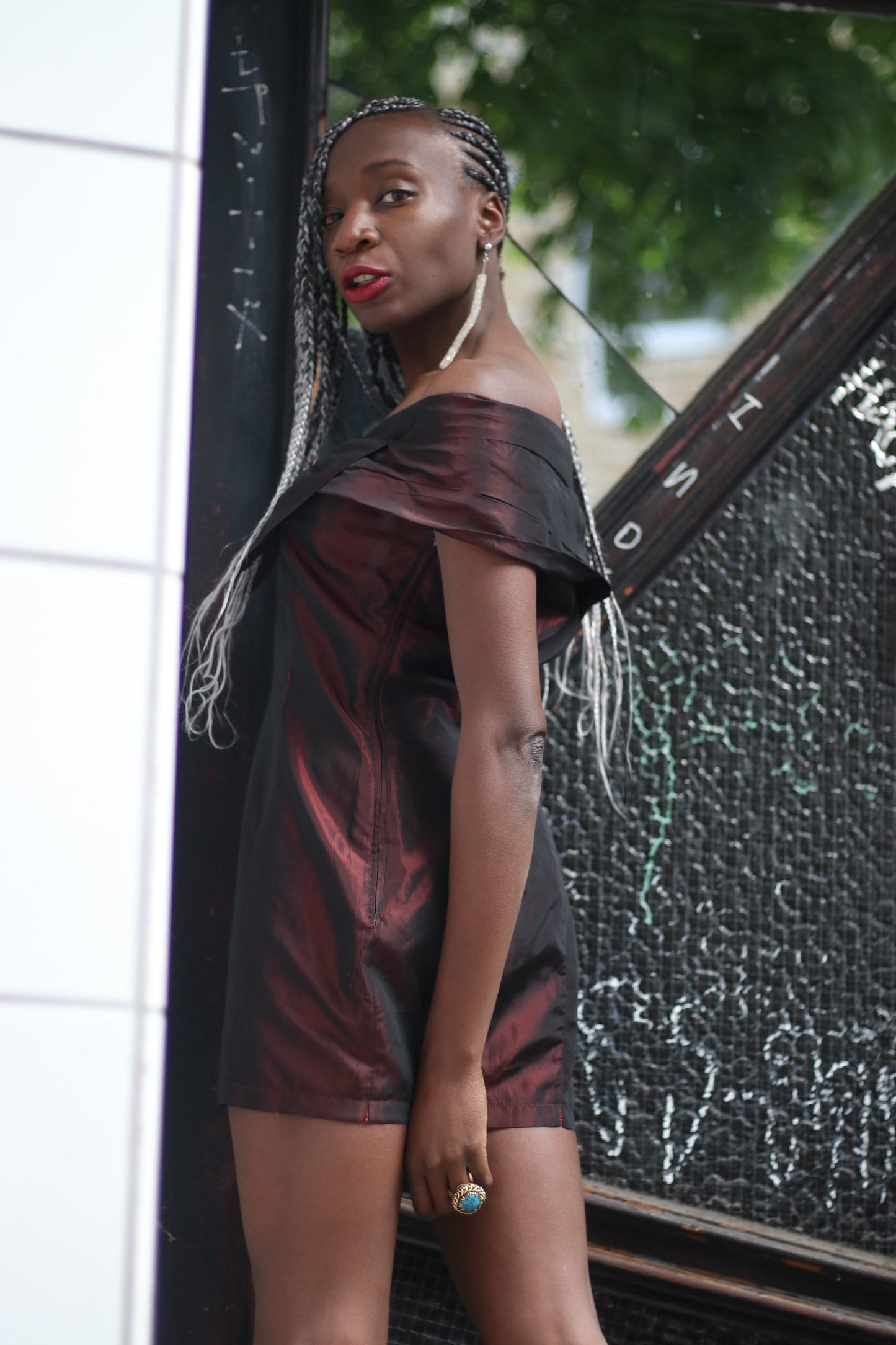 Vintage Shimmery Red Mini Dress with Bow Detail size small to xs