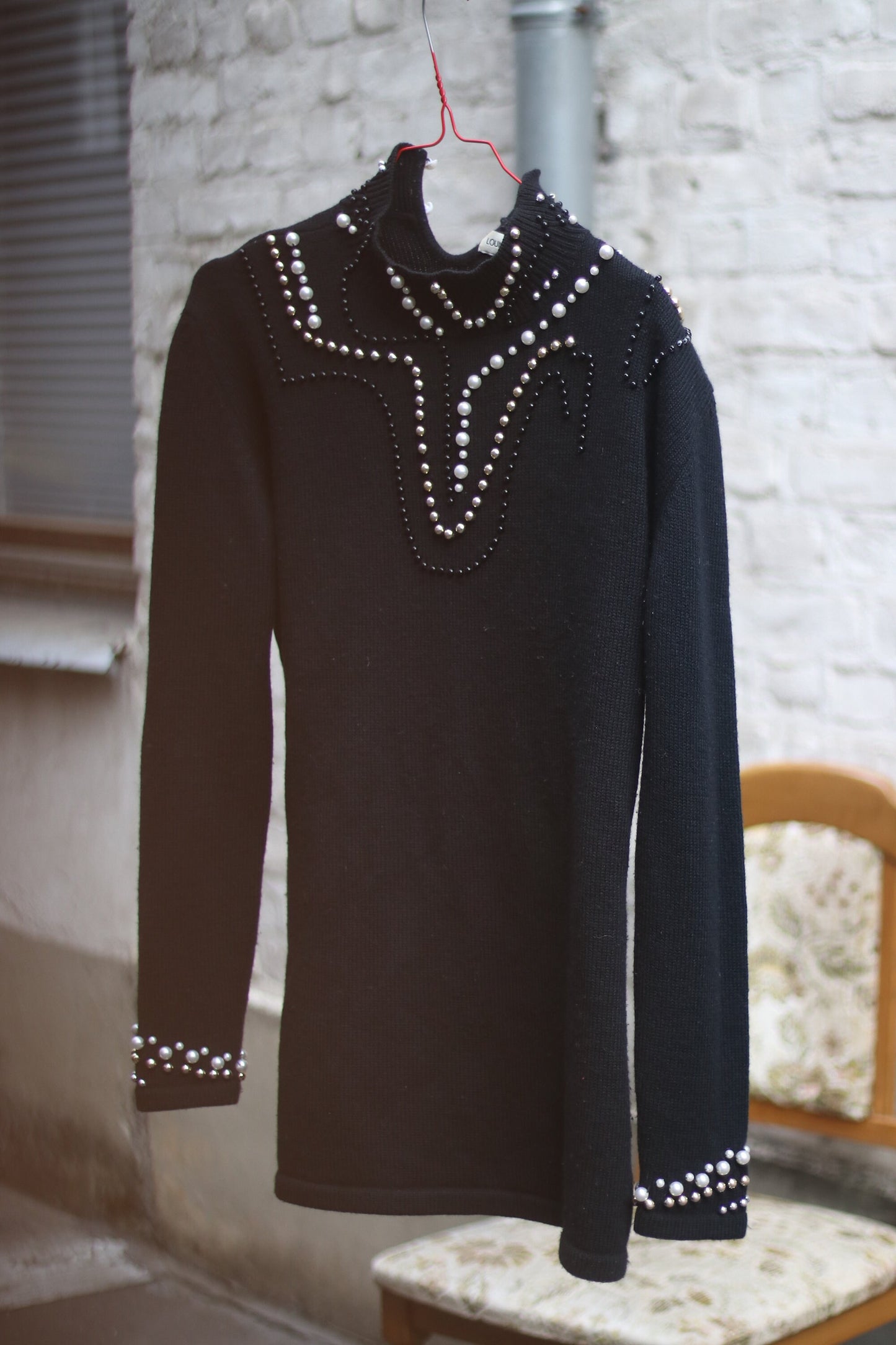 Vintage 80s Louis London Black Embellished High Necked Sweater size small