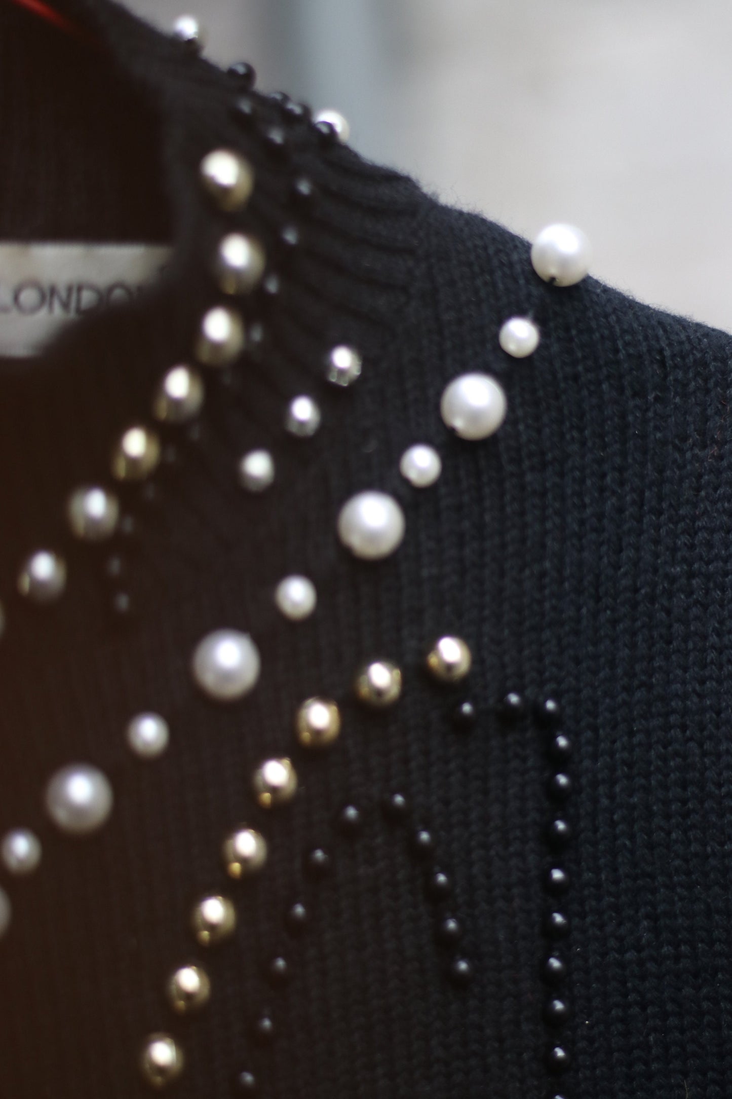 Vintage 80s Louis London Black Embellished High Necked Sweater size small
