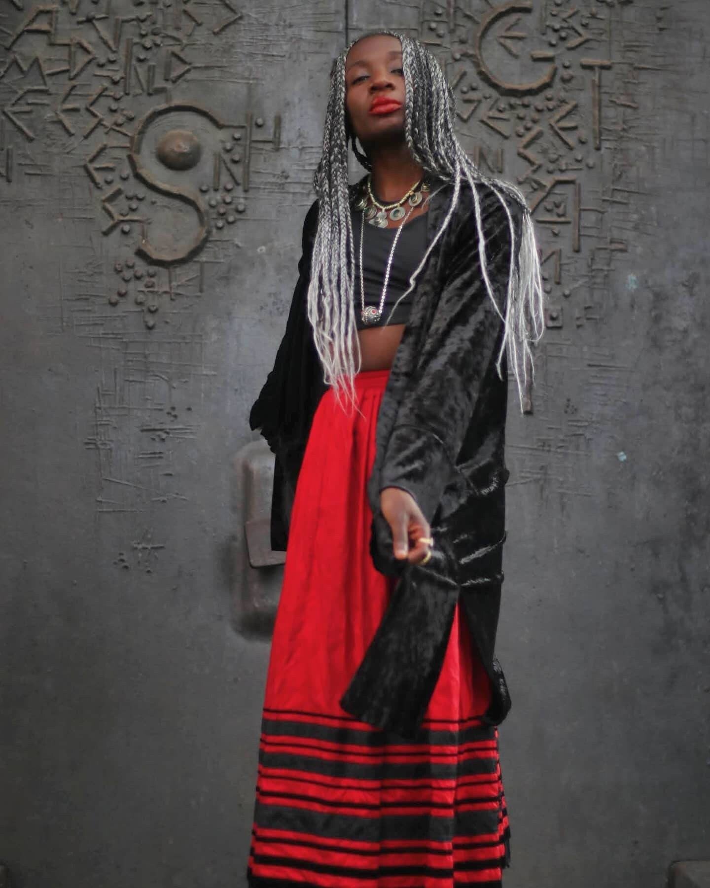 80s Red Skirt with Black embroidered Lace details| Midi ankle length bohemian high-waisted skirt