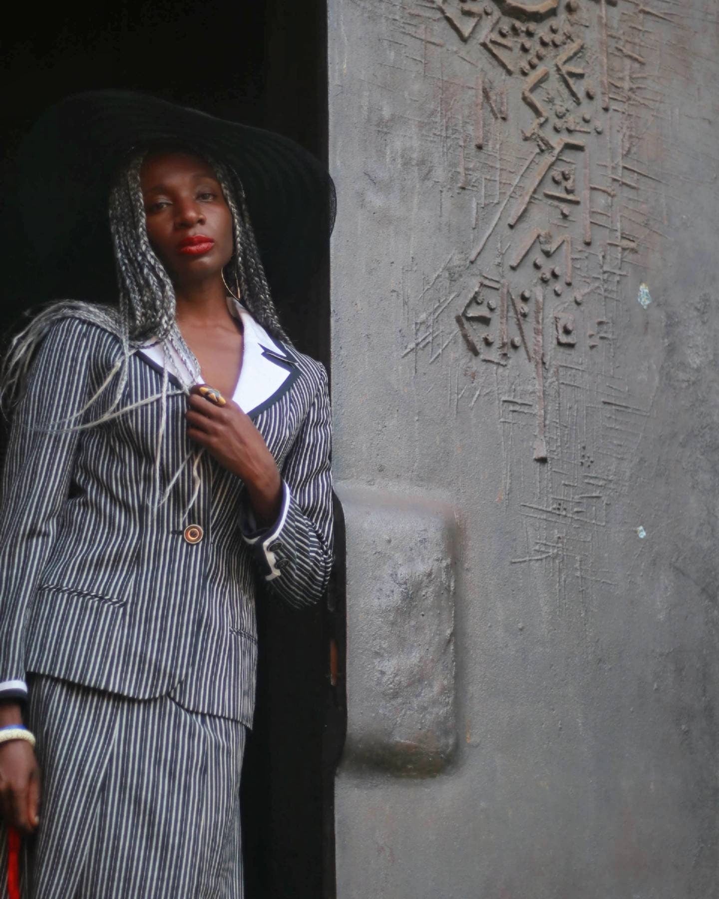 70s Striped Skirt Suit | Feminine black skirt and blazer suit | Minimalist Women's Workwear suit