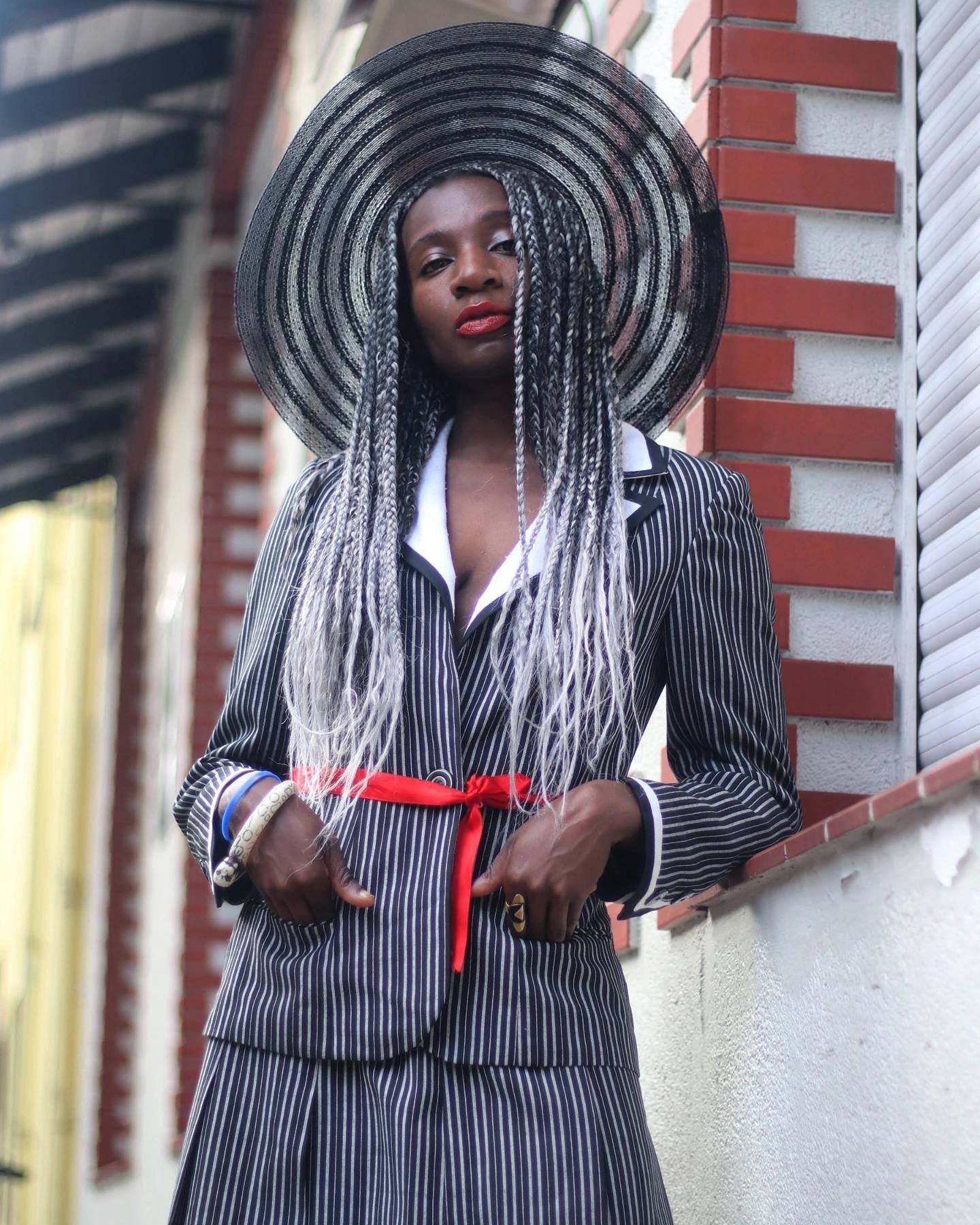 70s Striped Skirt Suit | Feminine black skirt and blazer suit | Minimalist Women's Workwear suit