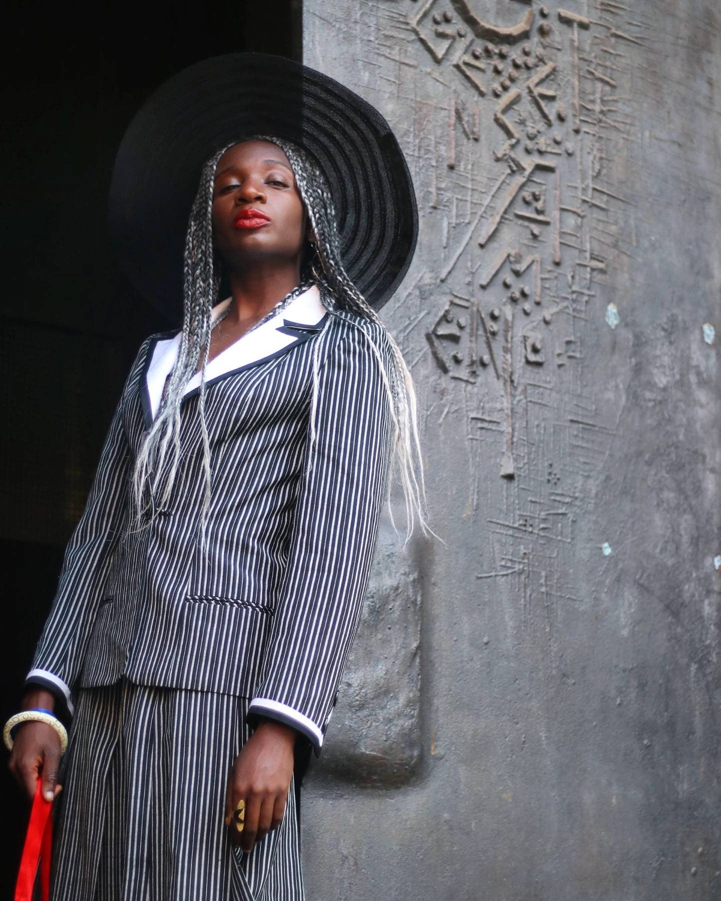 70s Striped Skirt Suit | Feminine black skirt and blazer suit | Minimalist Women's Workwear suit