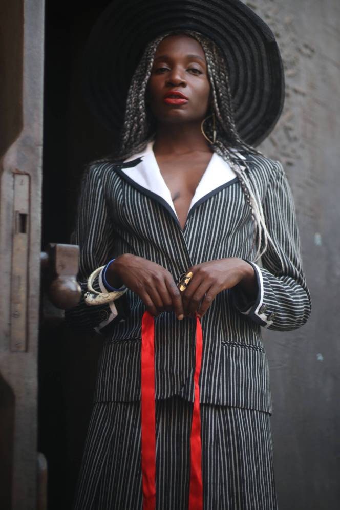 70s Striped Skirt Suit | Feminine black skirt and blazer suit | Minimalist Women's Workwear suit