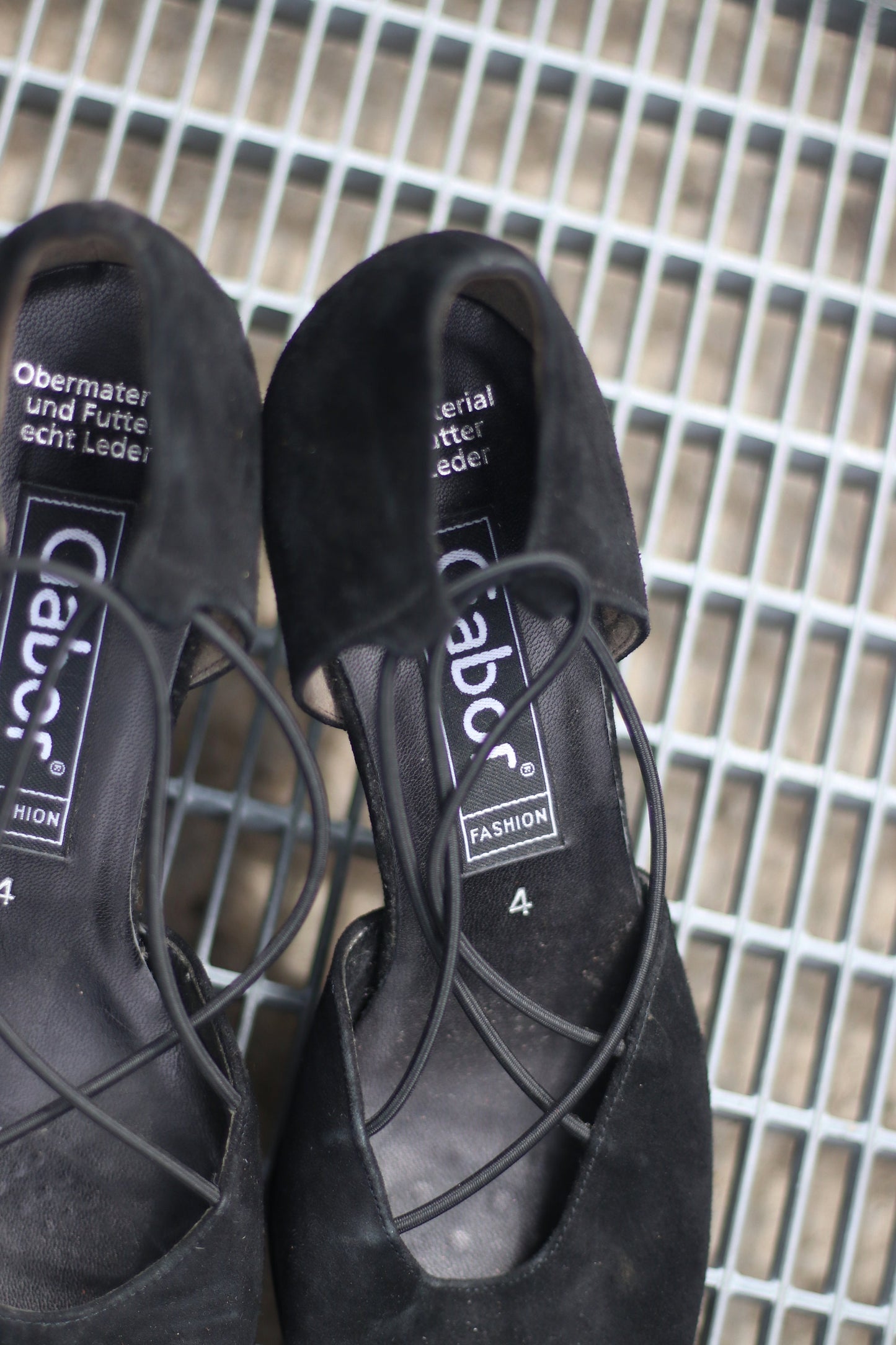 90s Gabor Suede Heels with Criss Cross Details| Vintage Classic Chic Elegant Black Block Heel Shoes | Capsule Wardrobe Minimalist Workwear