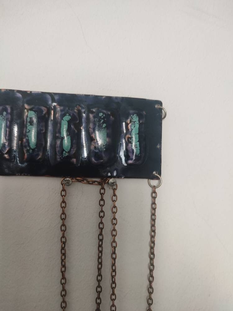 70s metallic blue necklace| Vintage Bohemian Cool Brass colored chain necklace