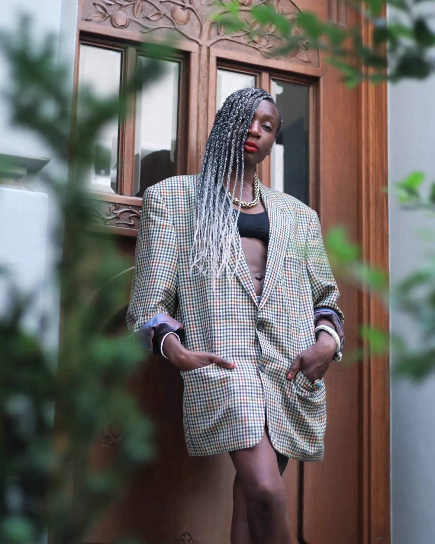 90s Checkered Wool Blazer | Vintage Brown and grey Oversized Unisex Blazer