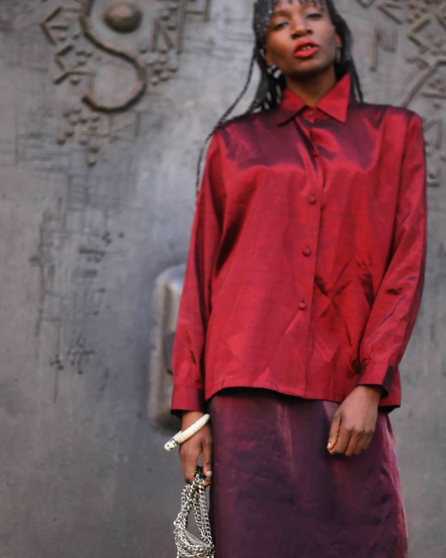 90s Opulent red skirt| Vintage Burgundy Maxi evening skirt