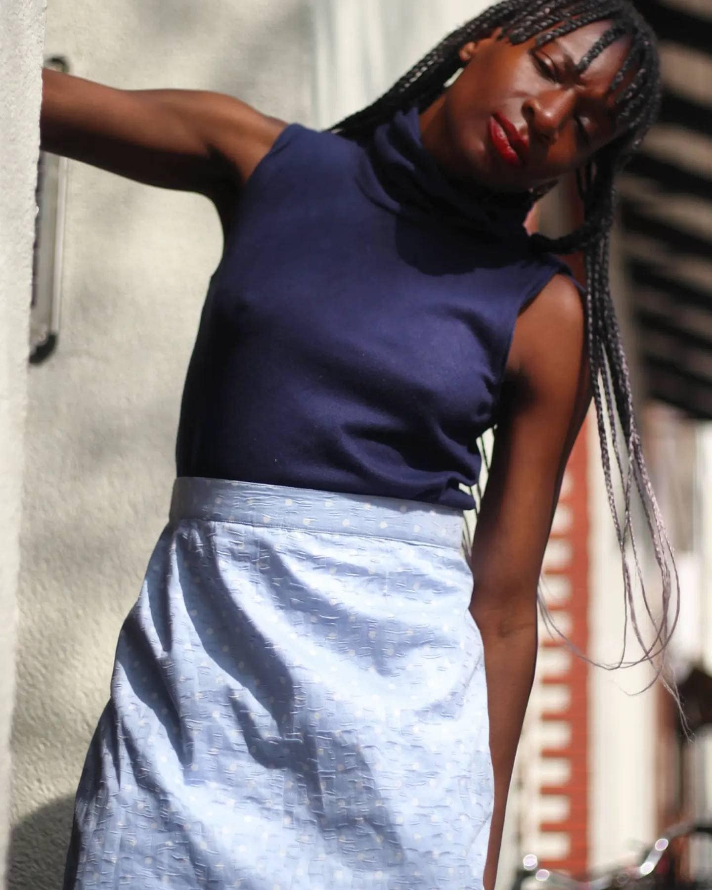 90s Polka dotted Knee length skirt in blue| Vintage baby blue skirt