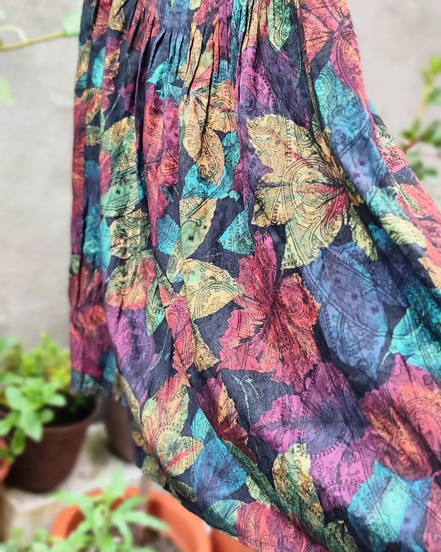 RABE 80s Wool blend Skirt | Vintage Floral Print Skirt