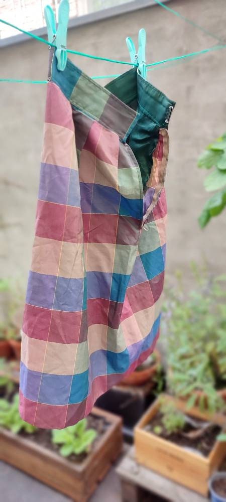 90s handmade checkered skirt | Vintage colorful skirt