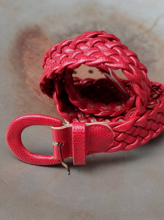 Vintage woven belt| 90s red boho chic belt